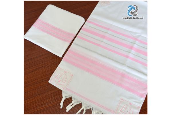 High quality Acrylic Tallit set pink  and silver