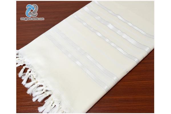 Nonslip Wool Tallit Prayer Shawl in White Stripes