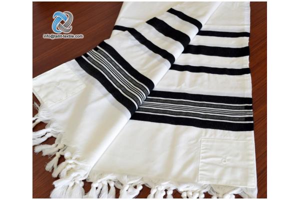 Traditional Wool Prayer Shawl in Black stripes